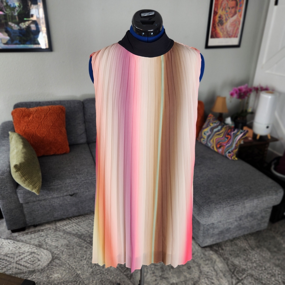 Scotch & Soda Rainbow Ombre Bow Pleated Mini Dress  - Size 8